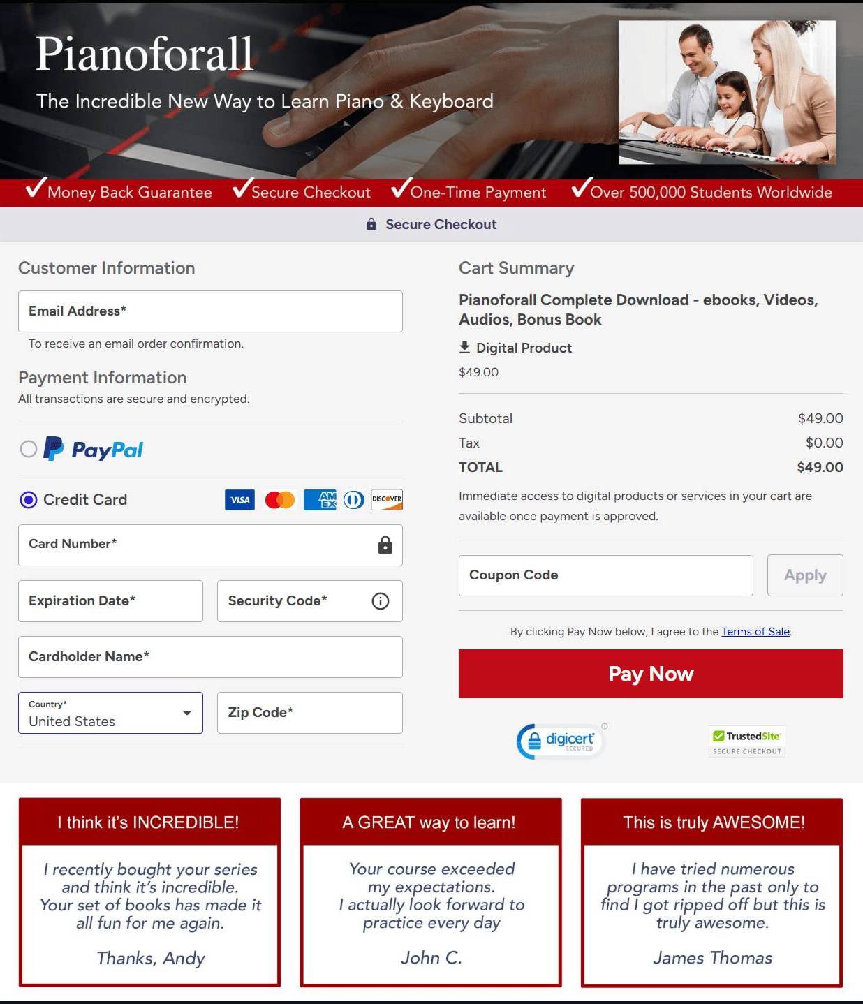 Pianoforall secure payment